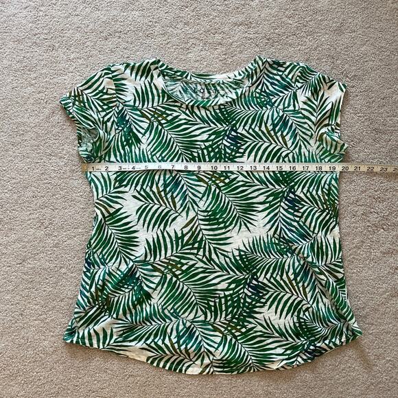 Loft 100% Linen Palm Leaf Print Short Sleeve Tee Size Small Green Tropical Beach - Picture 5 of 6